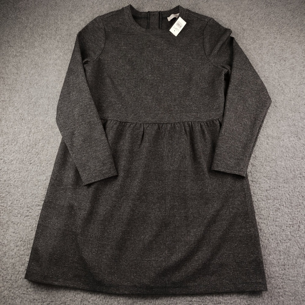 LOFT Dress Womens Large Black Glen Plaid Empire Waist Stretch NWT